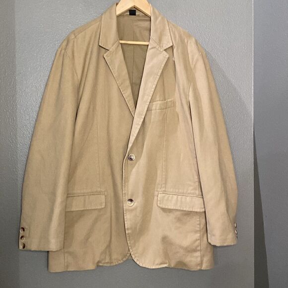 Vintage Y2K Old Navy Brushed Cotton Twill Tan Classic Soft Blazer Jacket - Picture 1 of 14